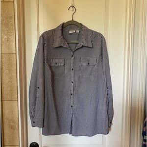Kim Roger’s Black/White Striped Tab Sleeve Button Down 2X